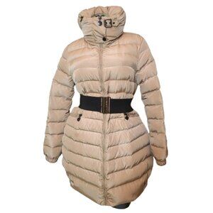 Moncler Women's Tan / Beige Belted Puffer Quilted Coat Jacket size 1